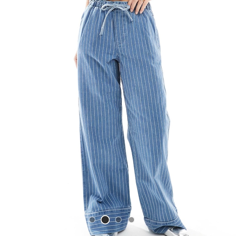 Blue Striped Wide-Leg Pants